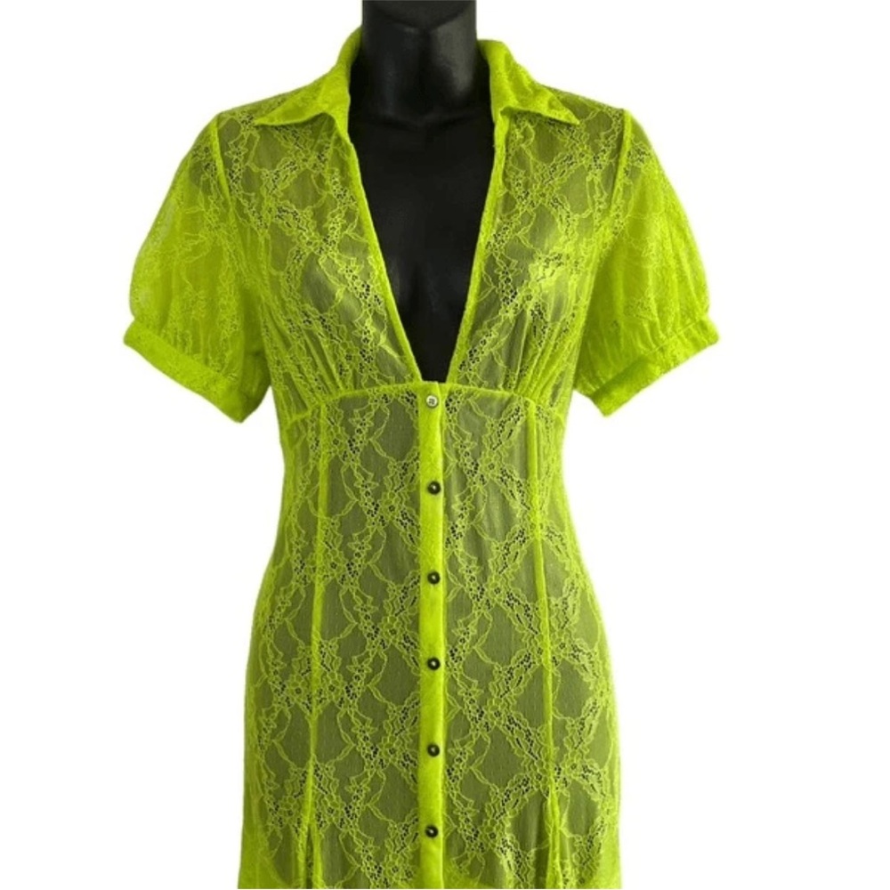 New Urban Outfitters Connie Sheer Lace Maxi Dress Size  Green Short Sleeve - Picture 11 of 13